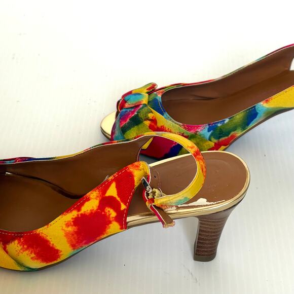 NEW Etienne Aigner Peep Toe Sling Back Heels Tropical Print Bow Women's Size 5.5 - Picture 6 of 9